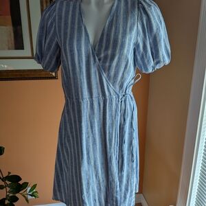 Old Navy Blue and White Striped Wrap Dress Size M